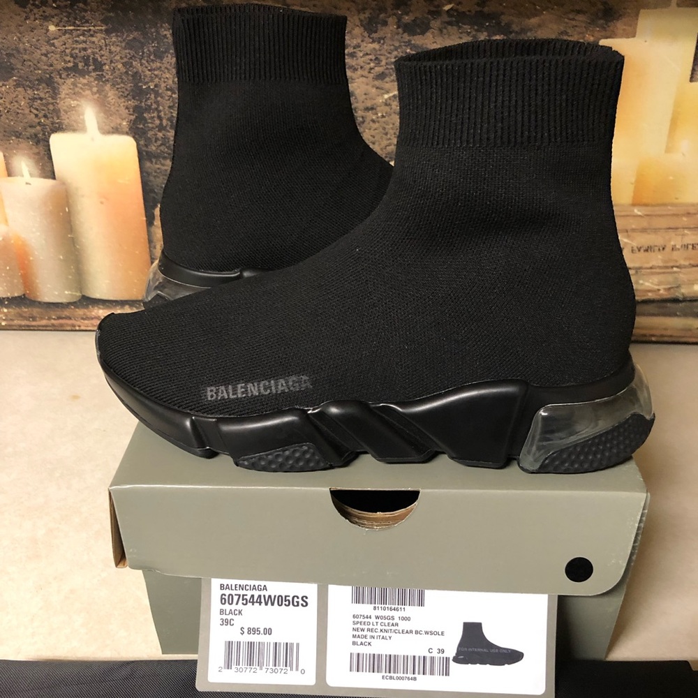 Balenciaga Speed Trainer Runner Black Bubble Mid-Top Women Size 9 Black